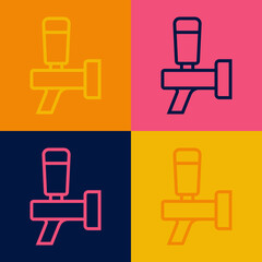 Pop art line Beer tap icon isolated on color background. Vector