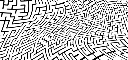 Education logic, labyrinth line. Black square maze. Vector. Find the way, labyrinth riddle. Black, white geometric pattern. labyrinth design icon. Maze tangled lines. Thinking game.