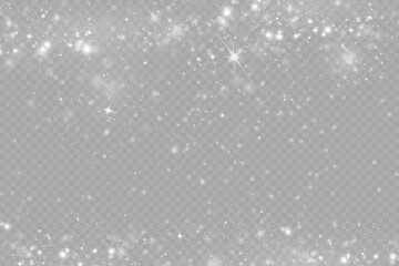Realistic falling snow.Christmas background.Isolated on transparent background.