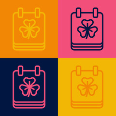 Pop art line Saint Patricks day with calendar icon isolated on color background. Date 17 March. Vector