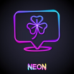 Glowing neon line Clover trefoil leaf icon isolated on black background. Happy Saint Patricks day. National Irish holiday. Vector