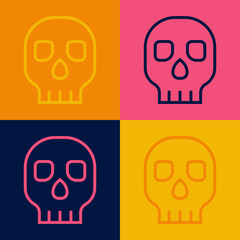 Pop art line Skull icon isolated on color background. Happy Halloween party. Vector