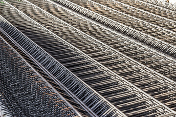 stack steel grating fence made with wire. 