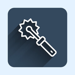 White line Cutter roll for honey icon isolated with long shadow background. Tool of the beekeeper. Blue square button. Vector