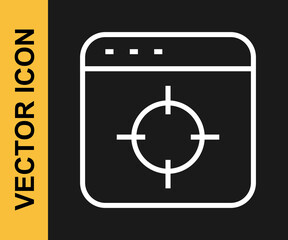 White line Target financial goal concept icon isolated on black background. Symbolic goals achievement, success. Vector