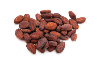 cocoa seed or cacao beans isolated on white background.