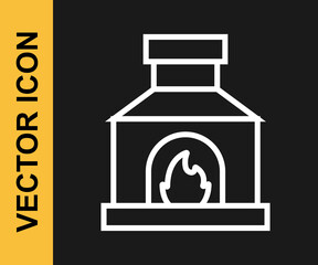 White line Blacksmith oven icon isolated on black background. Vector
