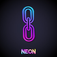 Glowing neon line Chain link icon isolated on black background. Link single. Hyperlink chain symbol. Vector