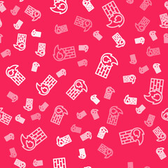 White line Firewall, security wall icon isolated seamless pattern on red background. Vector