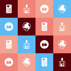 Set pop art Shopping list, Seller, Hand like and Worldwide shipping icon. Vector
