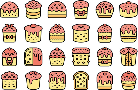 Panettone icons set outline vector. Bake bread. Food bakery thin line color flat on white