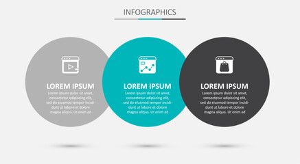 Set Market analysis, Video advertising and Online shopping on screen. Business infographic template. Vector
