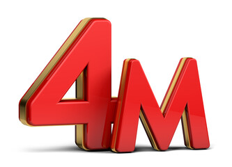 3d red and golden 4M isolated on background. 3d illustration.