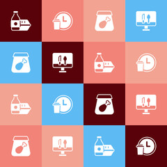 Set pop art Online ordering food, Round the clock delivery, meal and icon. Vector