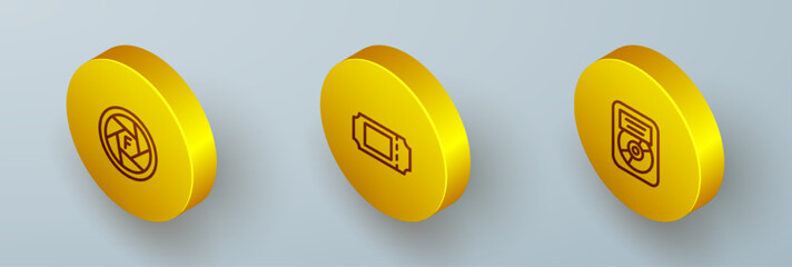 Set Isometric line Camera shutter, Cinema ticket and CD disk award frame icon. Vector