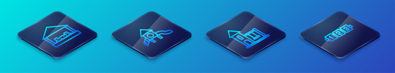 Set Isometric line Swing for kids, Sandbox with sand, Education logic game and Slide playground icon. Vector