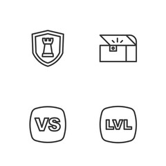 Set line Level game, VS Versus battle, Chess shield and Chest for icon. Vector