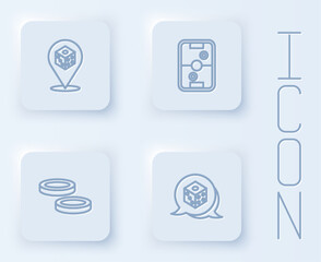 Set line Game dice, Air hockey table, Checker game chips and . White square button. Vector