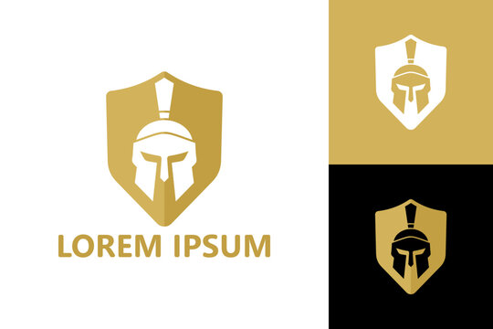 Spartan warrior shield logo template design vector