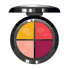 Makeup eye shadow isolated, eue shadow case with mirror top view for beauty salon, beauty blogger,  fashion and lifestyle	
