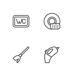 Set line Portable vacuum cleaner, Handle broom, Toilet and Washing dishes icon. Vector