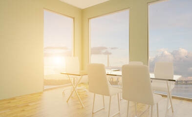 Modern meeting room. 3D rendering.. Sunset.