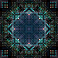 Square pattern for textile, ceramic tiles and design. Oriental vintage round motif. Colorful painting kaleidoscope mandala. abstract pattern, print, seamless background