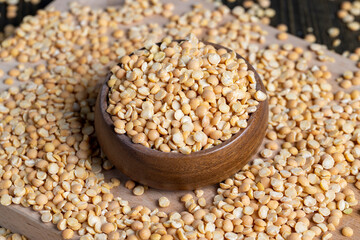 Raw, dry and not cooked porridge of peas on the table