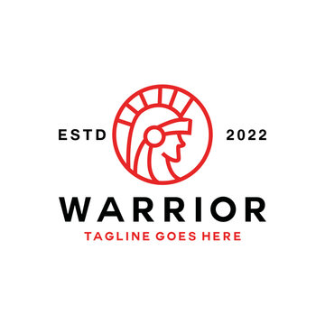Monoline Spartan Warrior Logo vector design graphic for badge emblem