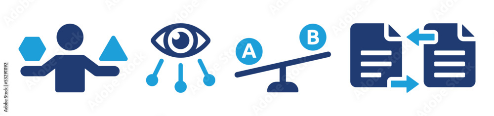 Poster comparison icon set. compare different choices, document files, balance scale. vector illustration.