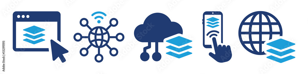 Poster Digital platform vector icon set. Online application illustration. Web layer for app symbol.