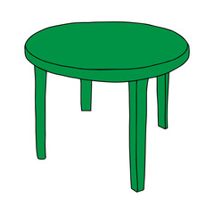 Green Vector outline illustration of a round plastic table isolated on a white background