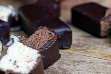 Chocolate-covered sweet cheese on the table