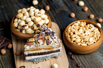 multi-layer cake with different layers, close up