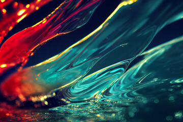 abstract illustration of liquid dynamic movement with neon light color surface reflection
