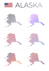 Alaska dotted map set. Map of Alaska in dotted style. Borders of the us state filled with beautiful smooth gradient circles. Stylish vector illustration.