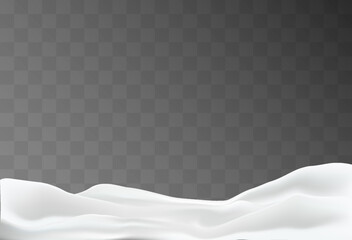 	
Snowdrift snow mound wavy surface closeup realistic image against dark transparent background vector illustration