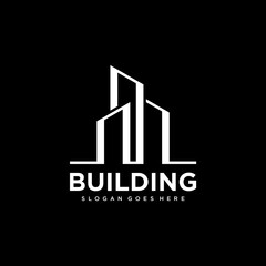 Building construction business logo on black background. Geometric line logo. vector template