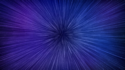 Hyperspace speed effect in night starry sky. Bright blue galaxy, horizontal background