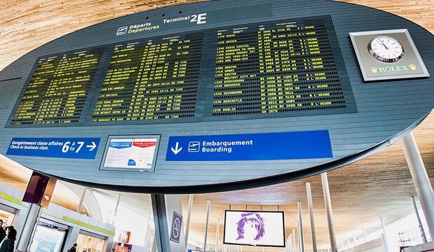 departure screen at cdg Paris airport - Paris, France - April 27, 2012