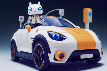 The Business of Electric Vehicles with robots.