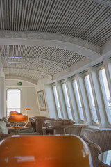 Elegant Belle Époque interior design furnishing bar lounge area onboard ocean liner cruiseship...