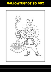 Halloween dot to dot coloring page for kids. Line art coloring page design for kids.