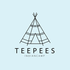 teepees indian camp sword line art logo, icon and symbol, vector illustration design - obrazy, fototapety, plakaty