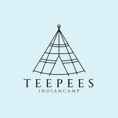 teepees indian camp sword line art logo, icon and symbol, vector illustration design © Sypit08