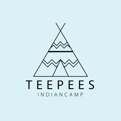 teepees indian camp sword line art logo, icon and symbol, vector illustration design