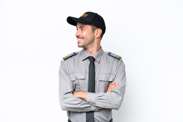 Young safeguard man over isolated white background looking side