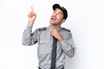 Young safeguard man over isolated white background pointing with the index finger a great idea