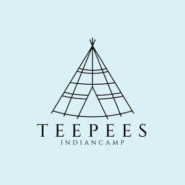 teepees indian camp sword line art logo, icon and symbol, vector illustration design