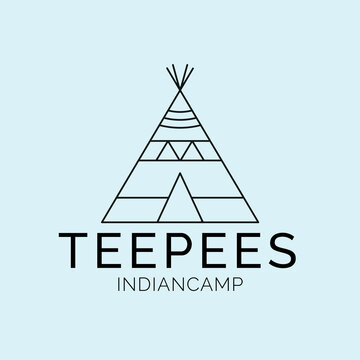 teepees indian camp sword line art logo, icon and symbol, vector illustration design